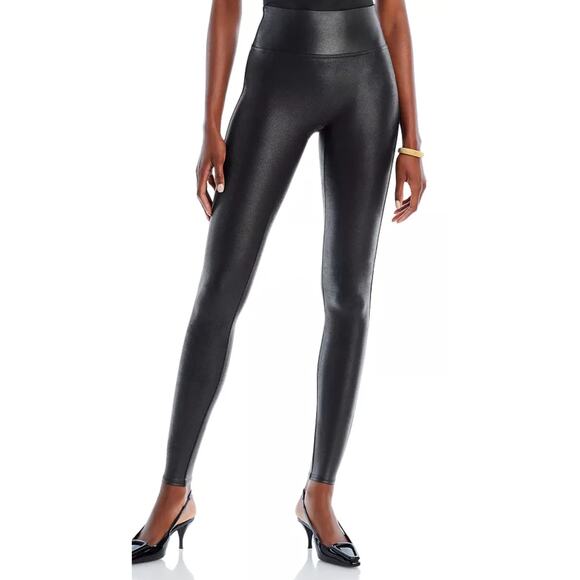 SPANX Women's SpanxShape Faux Leather Leggings 1X Petite Black High Waisted NWT - Picture 1 of 14